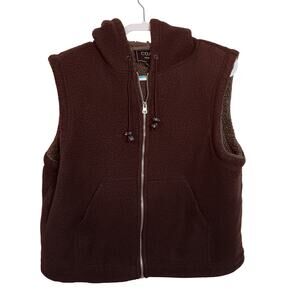 Coaco L Women's Brown Zip-Front Hooded Fleece Vest